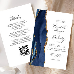 Invitation de mariage à code QR Budget Bleu Nuit A