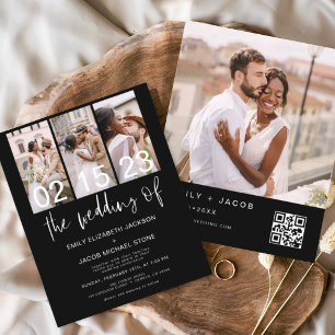 Invitation de mariage à code QR noir et blanc à pe