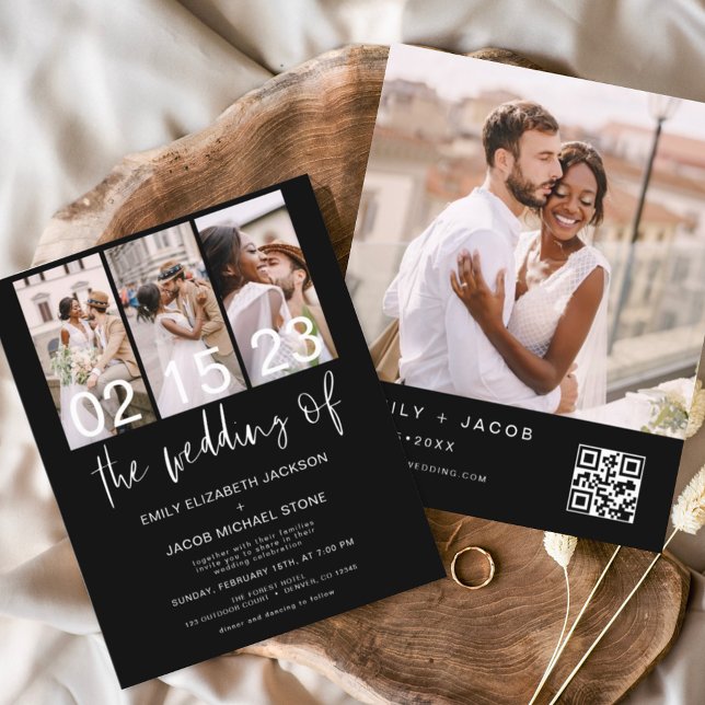 Invitation de mariage à code QR noir et blanc à pe (Créateur téléchargé)