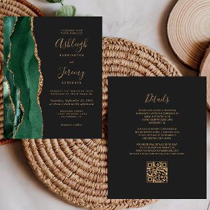 Invitation de mariage à code QR Or Vert Émeraude B