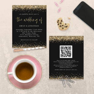Invitation de mariage à code QR pailleté noir budg