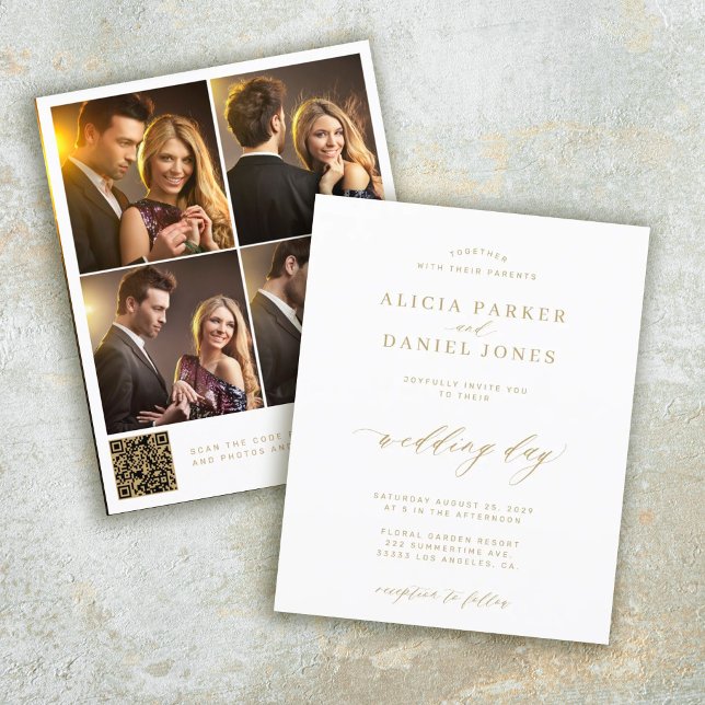 Invitation de mariage à collage photo 4 avec QR co (Créateur téléchargé)