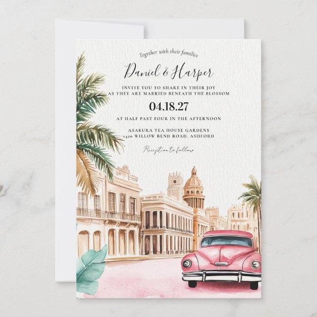 Invitation de mariage à Cuba La Havane mariage de  (Devant)