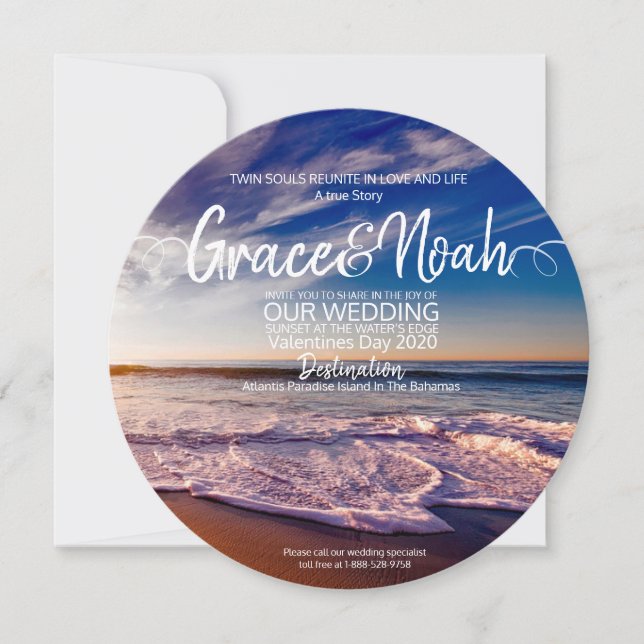 Invitation de mariage à destination de plage pour  (Devant)