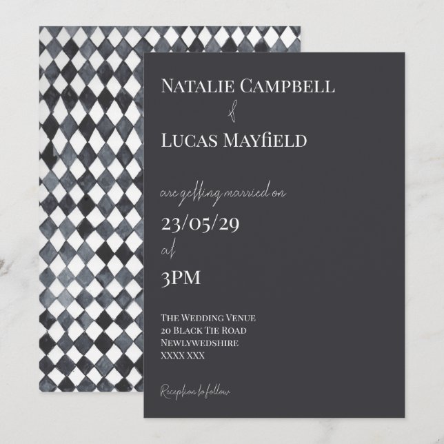 Invitation de mariage à dos de diamant noir et bla (Devant / Derrière)