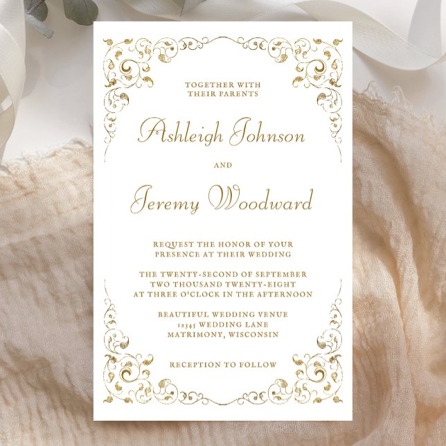 Invitation de mariage à feuillage de script Budget (Créateur téléchargé)
