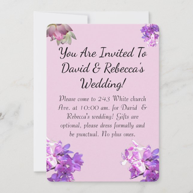 Invitation de mariage à fleur rose avec papillon (Devant)