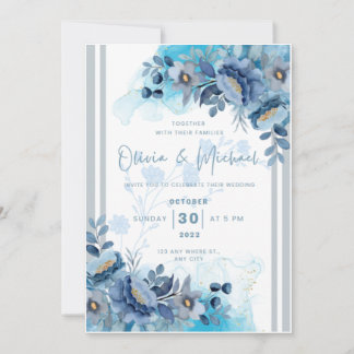 Invitation de mariage à fleurs bleues