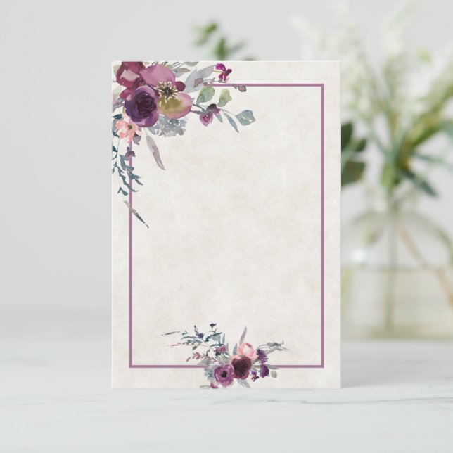 Invitation de mariage à fleurs bordeaux et rose av (Debout devant)