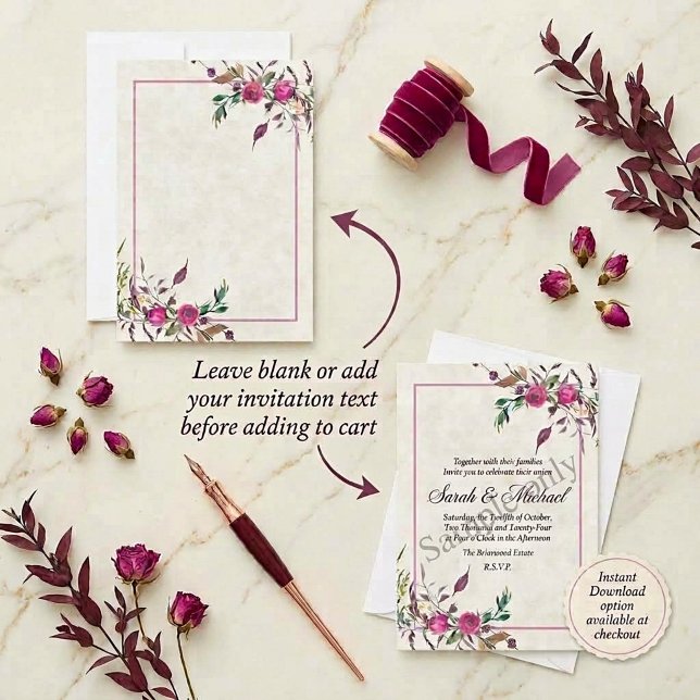 Invitation de mariage à fleurs détachées rose, bud (Créateur téléchargé)