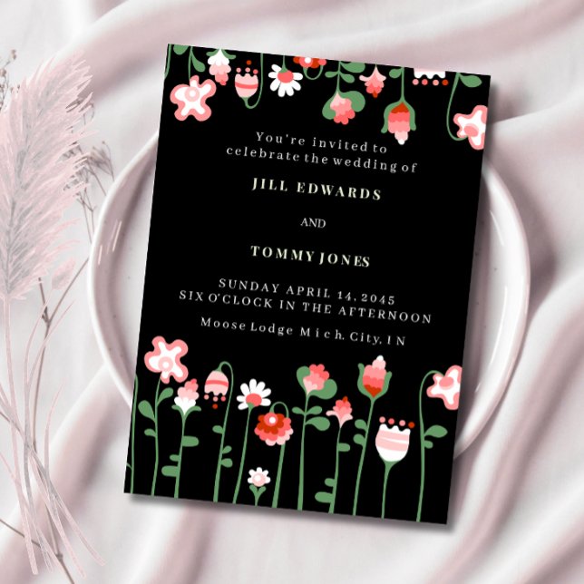Invitation de mariage à fleurs noires (Créateur téléchargé)