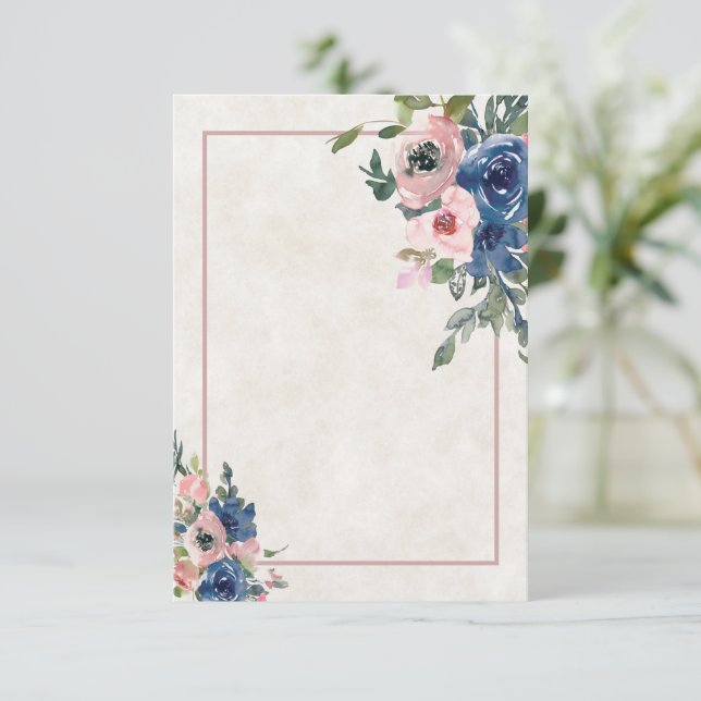 Invitation de mariage à fleurs rose et bleu clair  (Debout devant)
