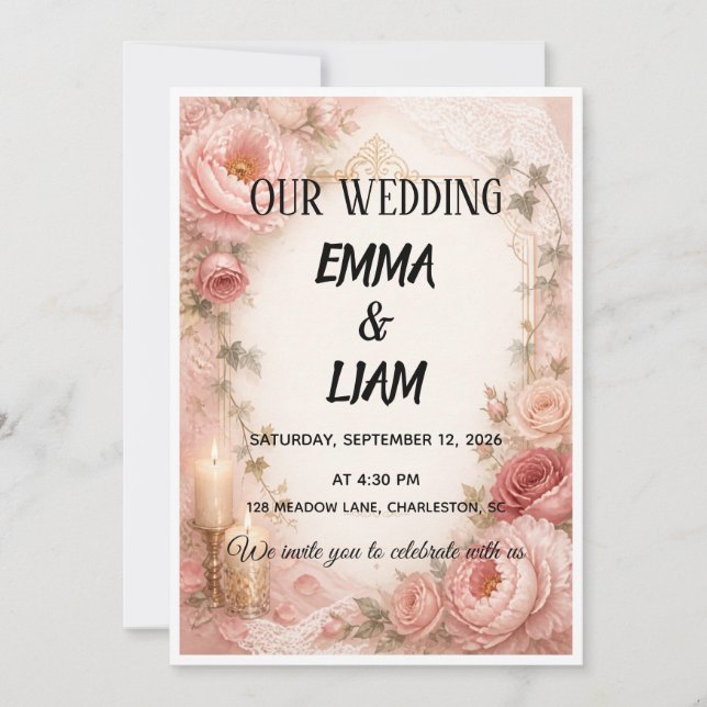 Invitation de mariage à la bougie du jardin botani (Devant)