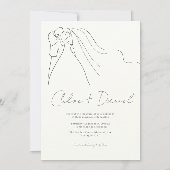 Invitation de mariage à la calligraphie élégante (Devant)