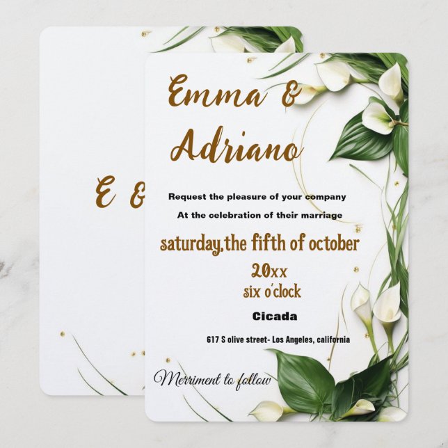 Invitation de mariage à la calligraphie élégante (Devant / Derrière)
