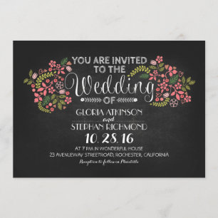 invitation de mariage à la chalkboard à fleurs rus