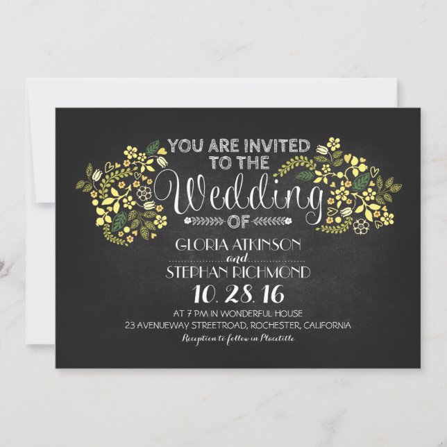 invitation de mariage à la chalkboard à fleurs rus (Devant)