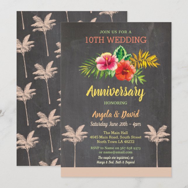 Invitation de mariage à la craie tropicale pour an (Devant / Derrière)