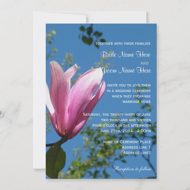 Invitation de mariage à la fleur de magnolia rose (Devant)