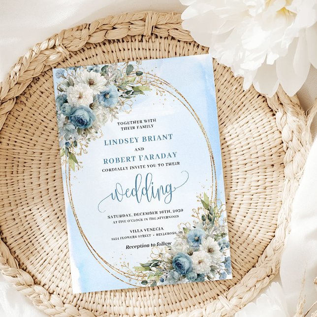 Invitation de mariage à la flore verdoyante bleu p (Dusty Blue Floral Greenery wedding invitation

)