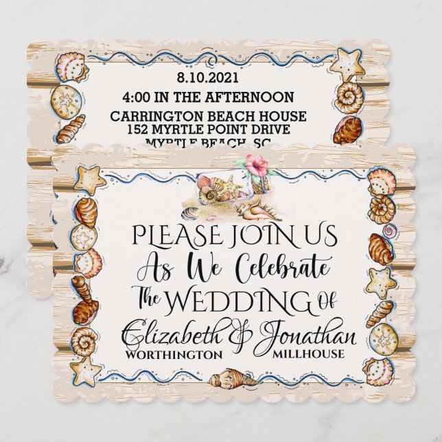 Invitation de mariage à la plage (Devant / Derrière)