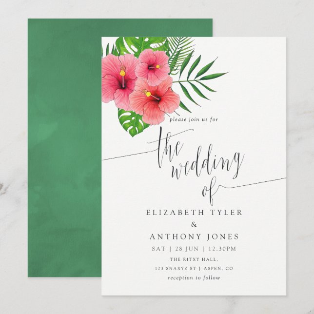 Invitation de mariage à la plage Aloha aquarelle (Devant / Derrière)