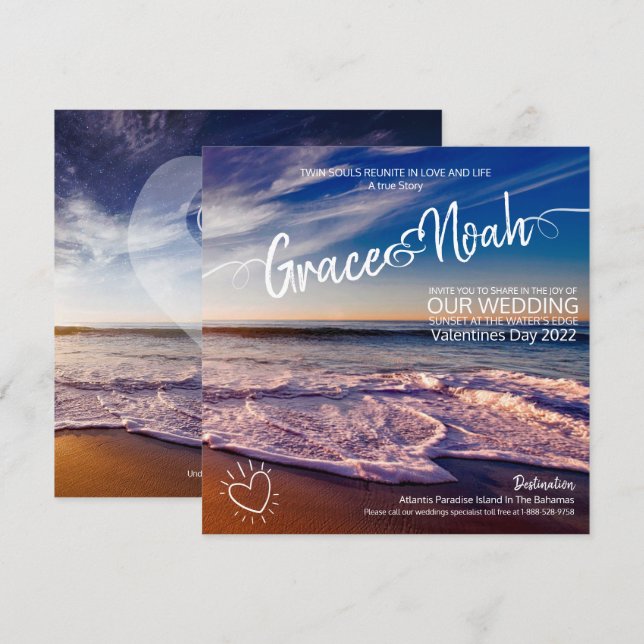 Invitation de mariage à la plage de destination Tw (Devant / Derrière)