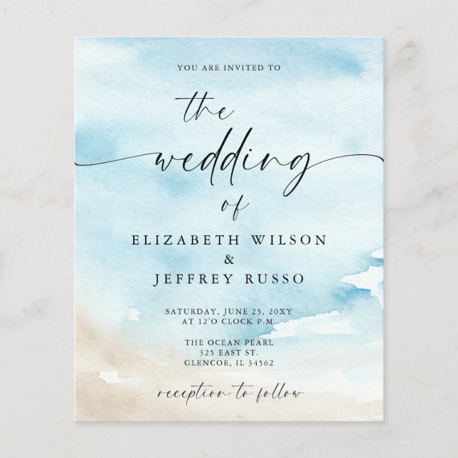 Invitation de mariage à la plage d'été sur l'océan (Devant)