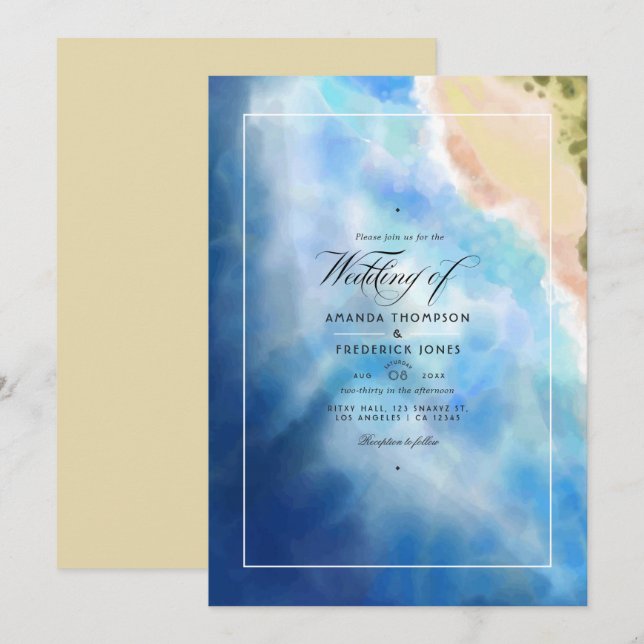 Invitation de mariage à la plage en aquarelle pour (Devant / Derrière)