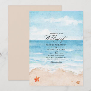 Invitation de mariage à la plage en aquarelle pour