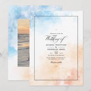 Invitation de mariage à la plage en aquarelle pour