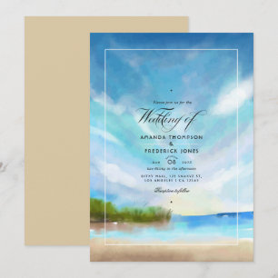 Invitation de mariage à la plage en aquarelle pour