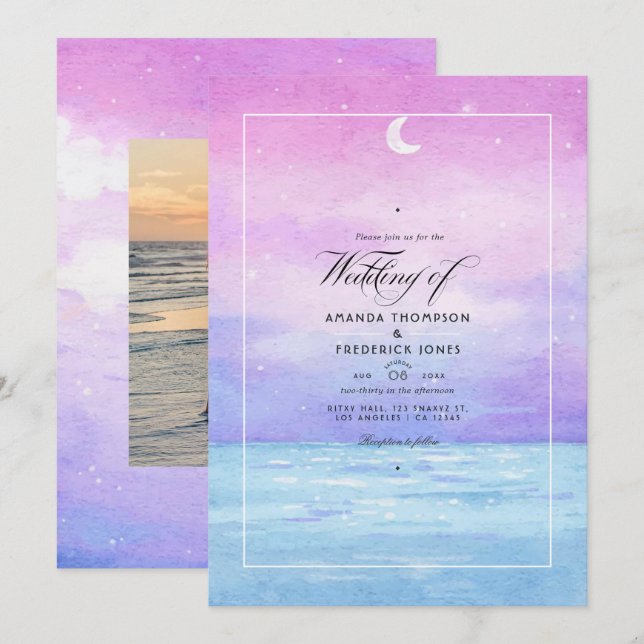 Invitation de mariage à la plage en aquarelle pour (Devant / Derrière)