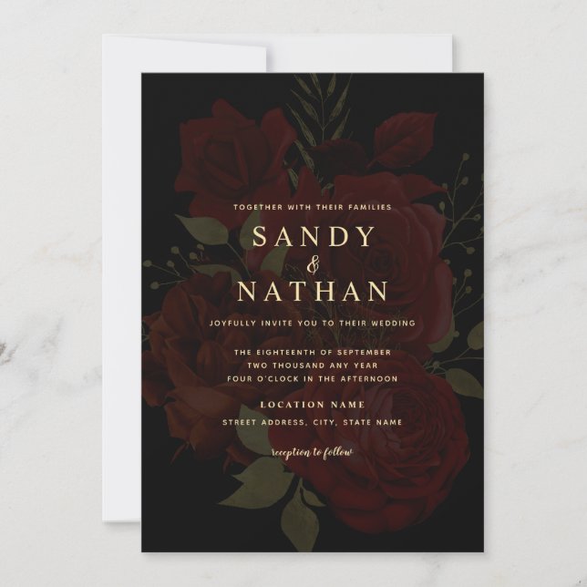 Invitation de mariage à la rose rouge romantique (Devant)