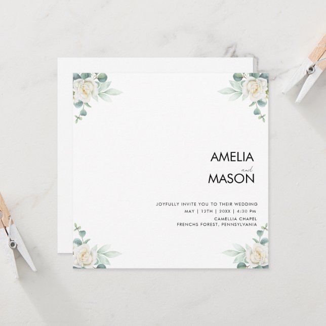 Invitation de mariage à la verdure d'eucalyptus (Devant/Arrière en situation)
