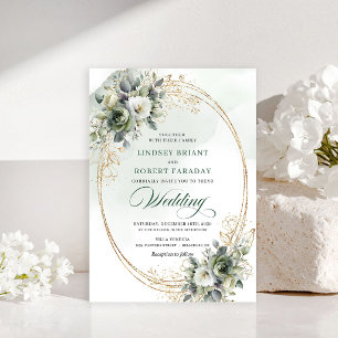 Invitation de mariage à la verdure et aux roses bl