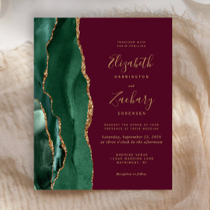 Invitation de mariage à l'agate verte émeraude et