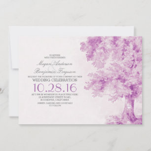 invitation de mariage à l'ancienne aquarelle viole