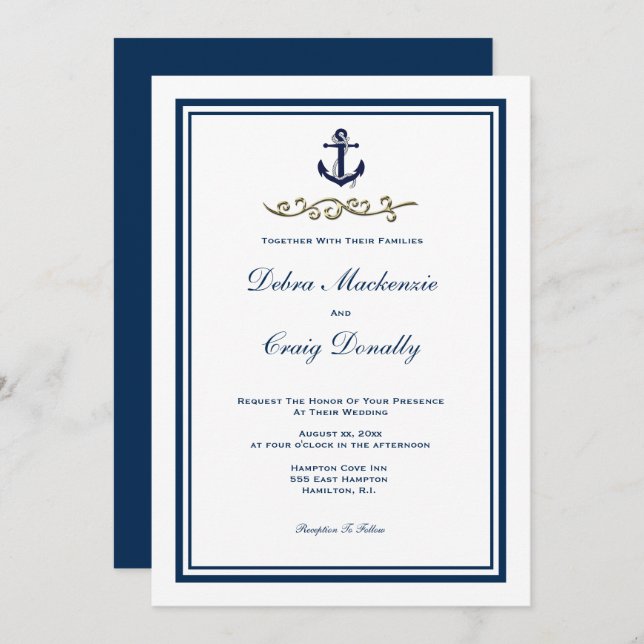 Invitation de mariage à l'ancre de style nautique  (Devant / Derrière)