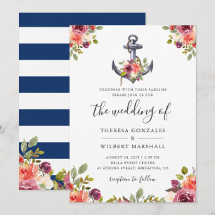 Invitation de mariage à l'ancre florale nautique r