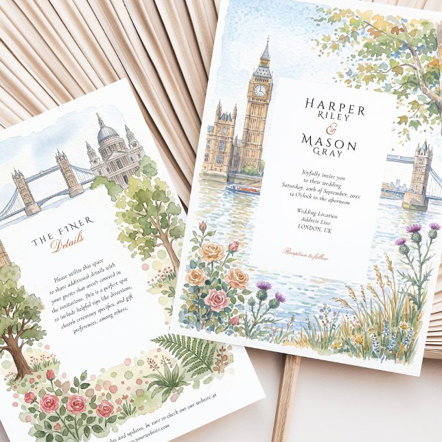 Invitation de mariage à l'aquarelle avec Big Ben,  (Créateur téléchargé)