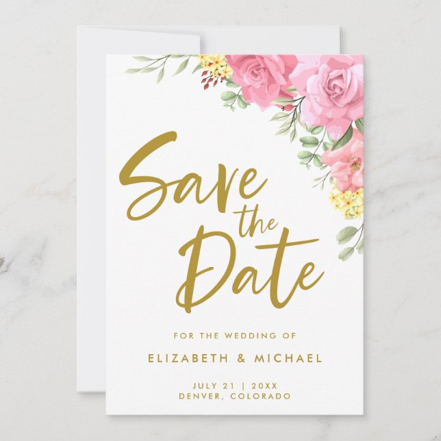 Invitation de mariage à l'aquarelle avec des roses (Devant)