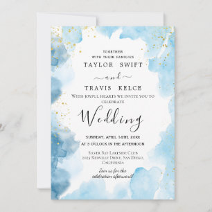 Invitation de mariage à l'aquarelle bleue