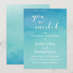 Invitation de mariage à l'aquarelle bleue et sarce