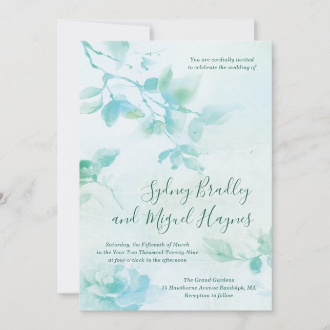 Invitation de mariage à l'aquarelle Botanique (Devant)