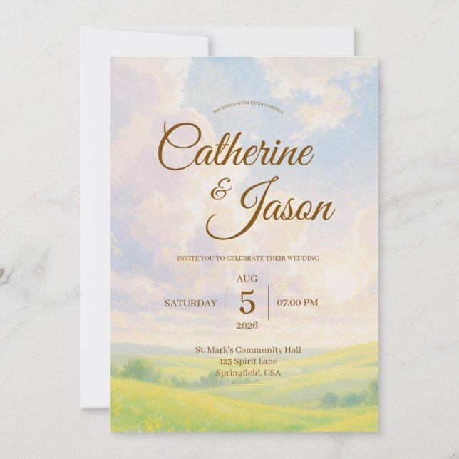Invitation de mariage à l'aquarelle de beauté de p (Dos)
