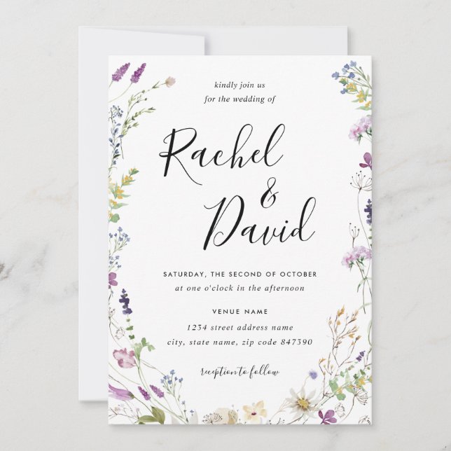 Invitation de mariage à l'aquarelle de fleur sauva (Devant)