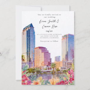 Invitation de mariage à l'aquarelle de la skyline