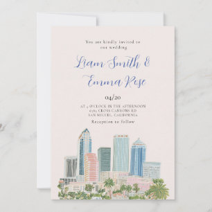 Invitation de mariage à l'aquarelle de la skyline