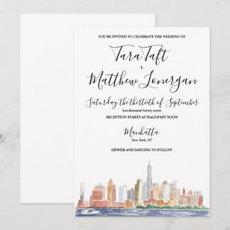 Invitation de mariage à l'aquarelle de la ville de